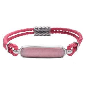 Galilea Rose Quartz Genuine Leather Bracelet with Magnetic Lock in Black